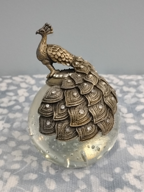 Source Unknown Other - Antique Gold-Tone Peacock Paperweight with Crystal Accents